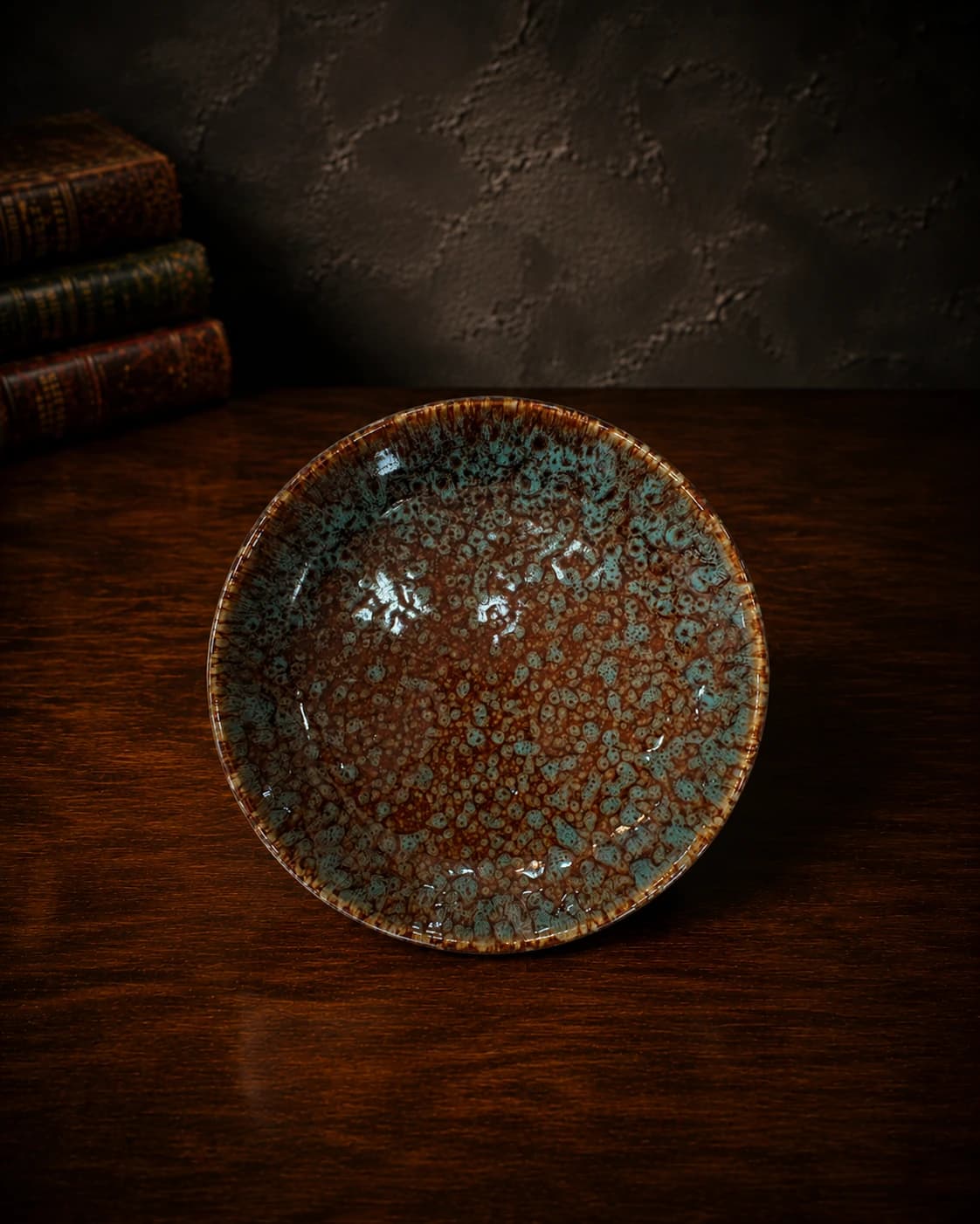 Turquoise ember reactive ceramic plate