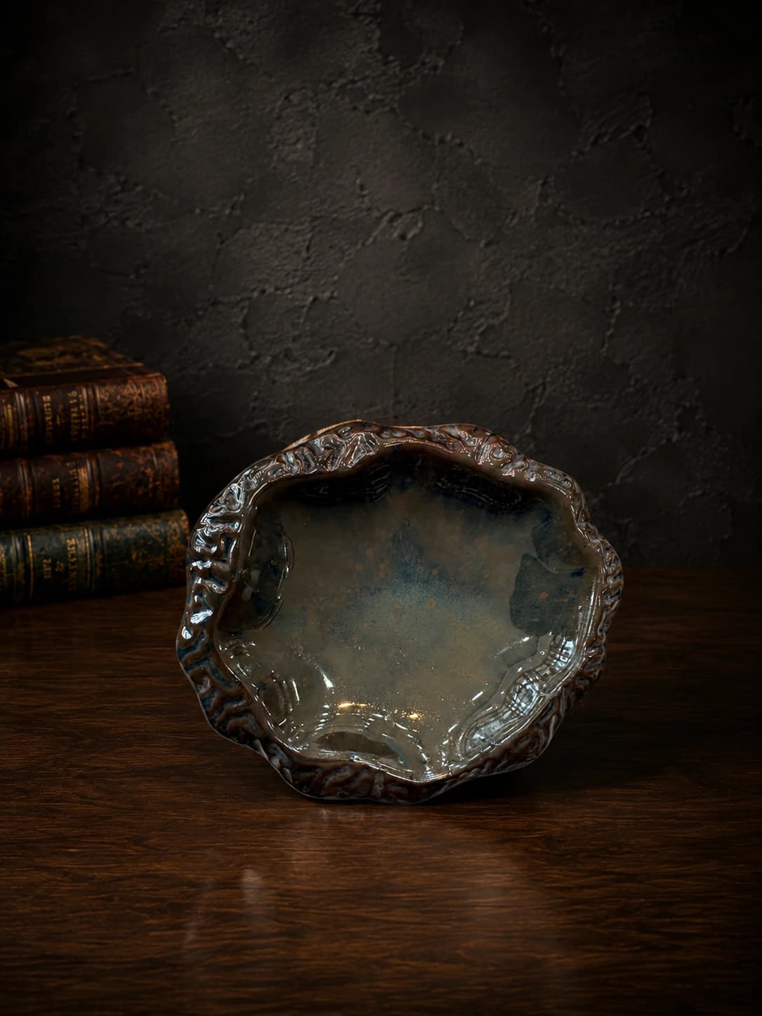 Ocean smoke sculpted ceramic serving bowl