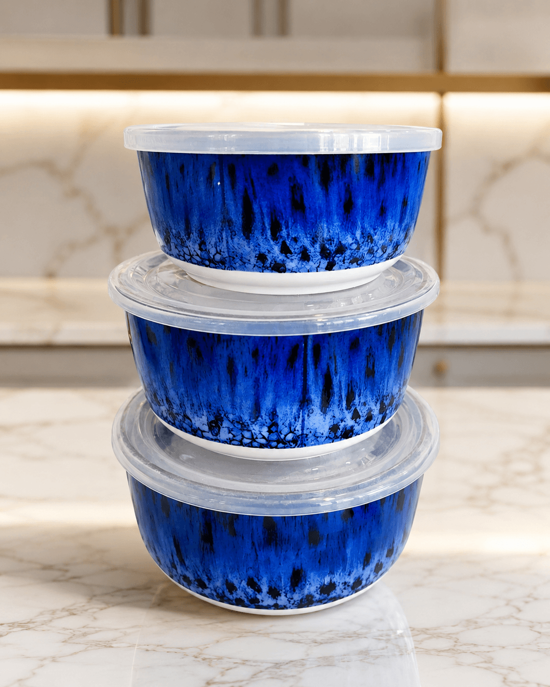 Blue Ceramic Storage Bowls with Lids by Hira Industries