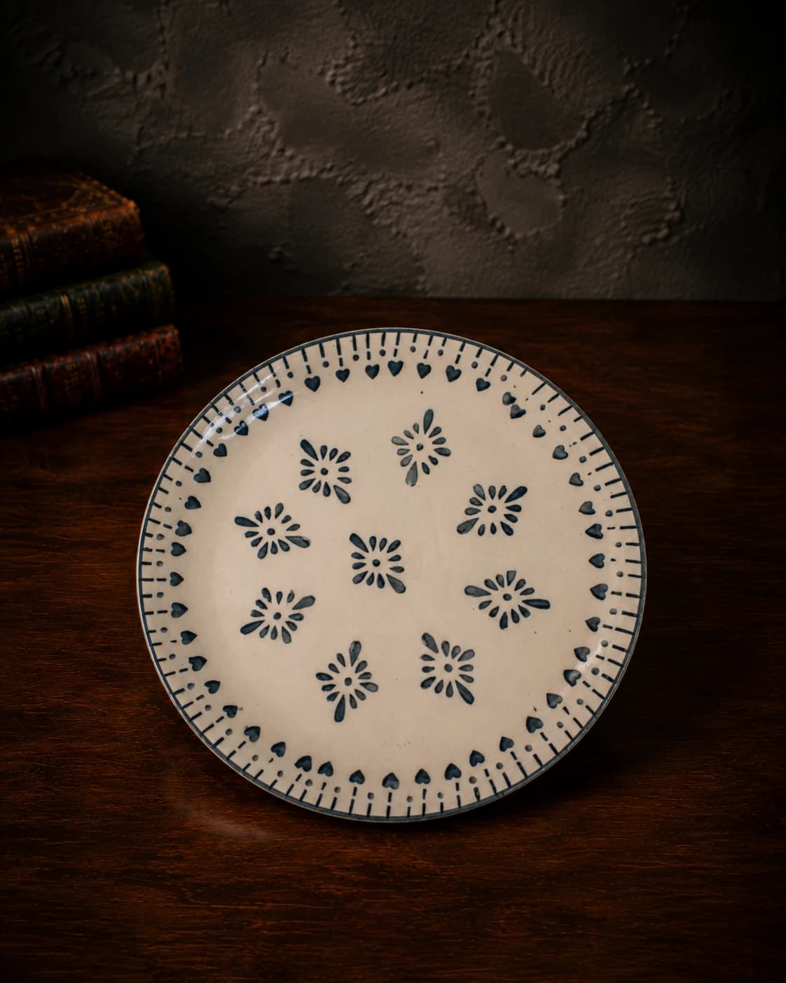 Indigo Heart Floral Plate by Hira Industries