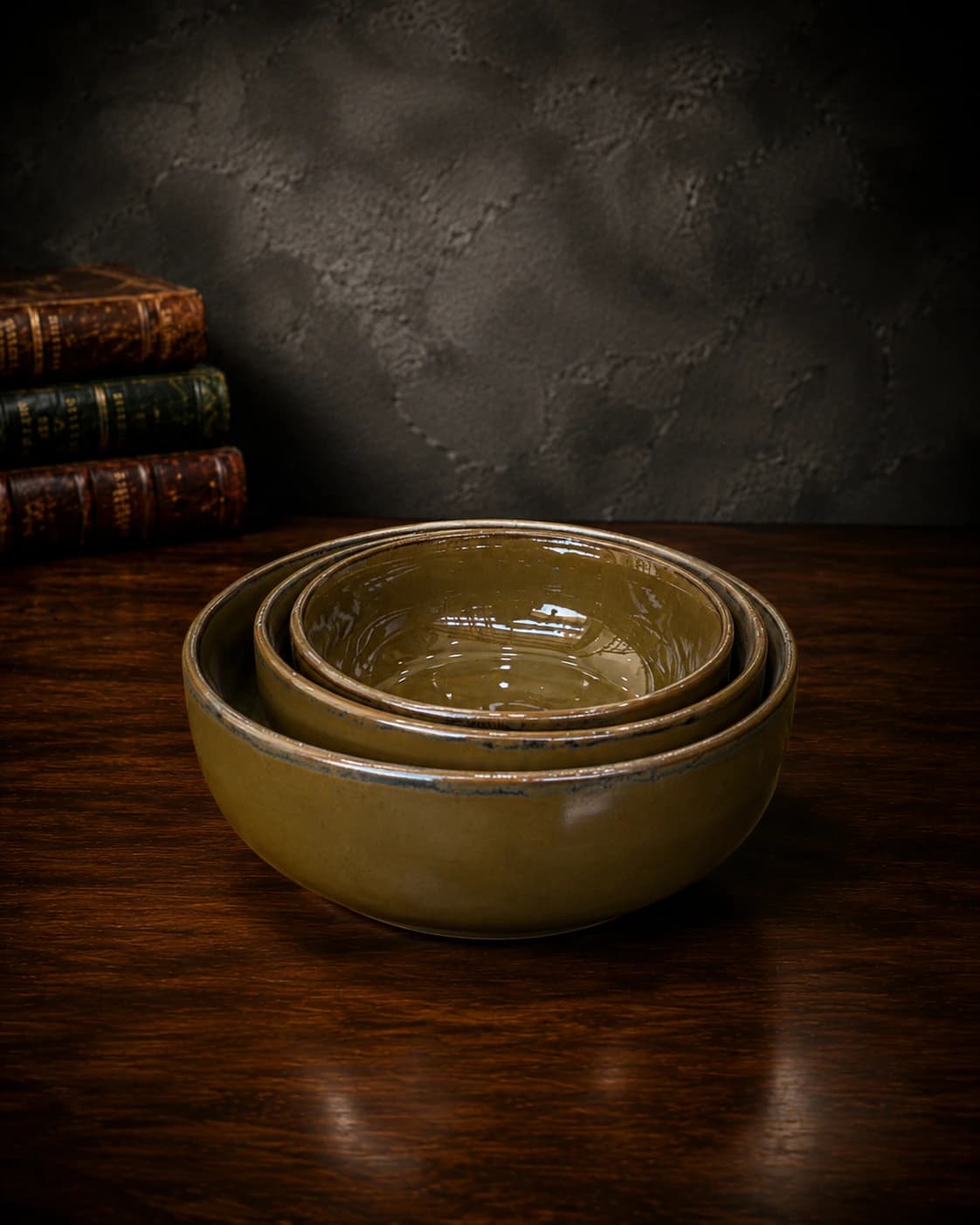 Olive Glaze Nested Bowl Set by Hira Industries