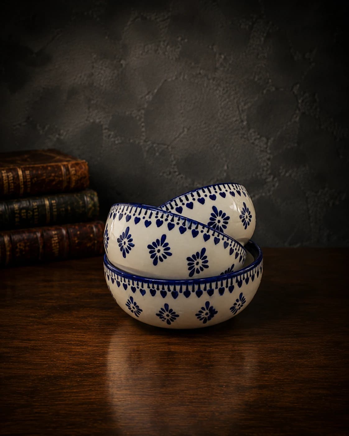 Indigo Heart Floral Nested Bowl Set by Hira Industries