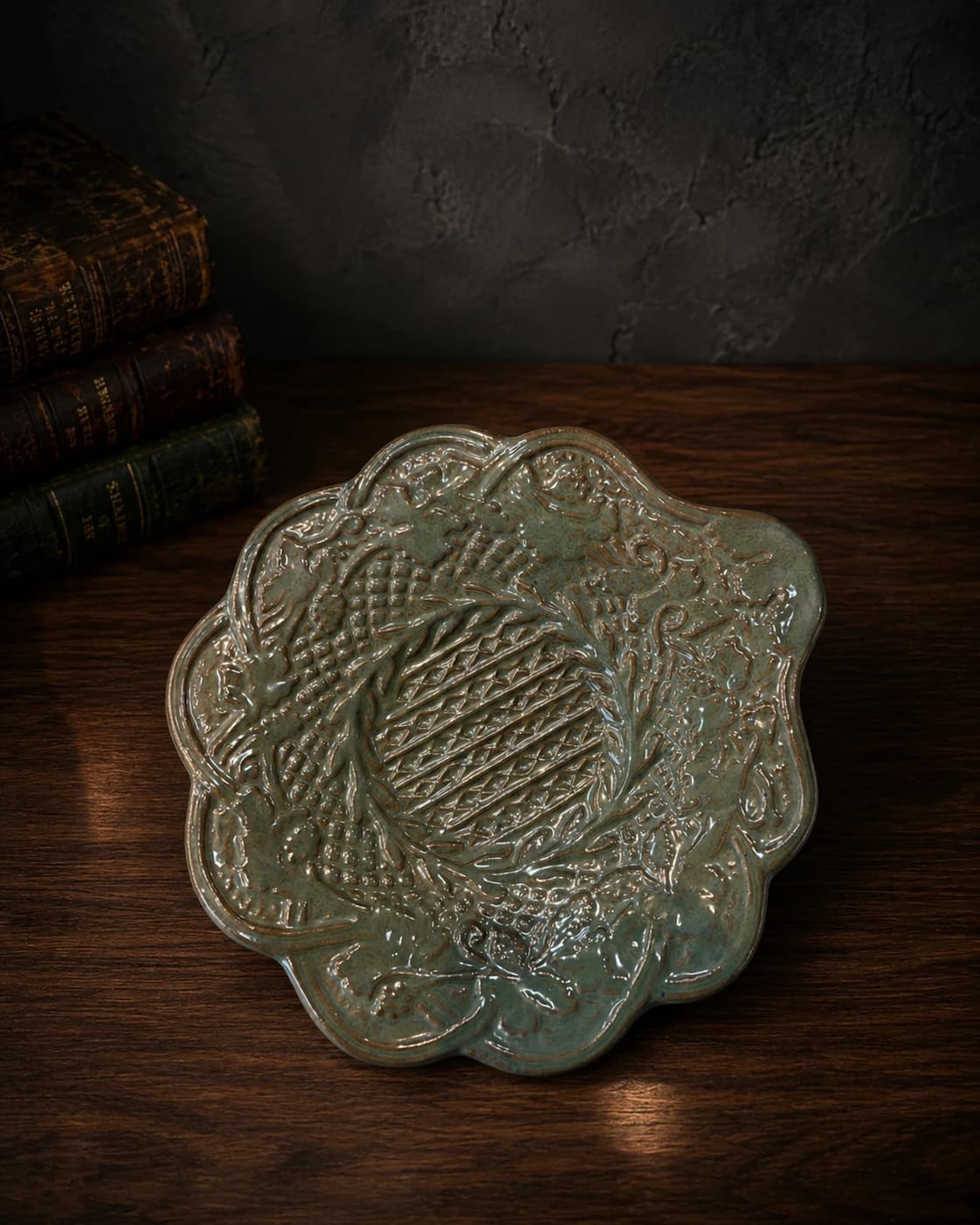 Sage Heritage Embossed Round Platter by Hira Industries