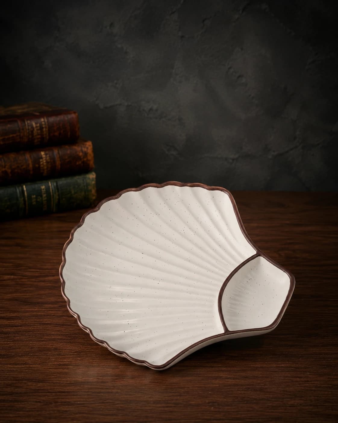 Ivory Shell Snack Platter with Dip Section by Hira Industries