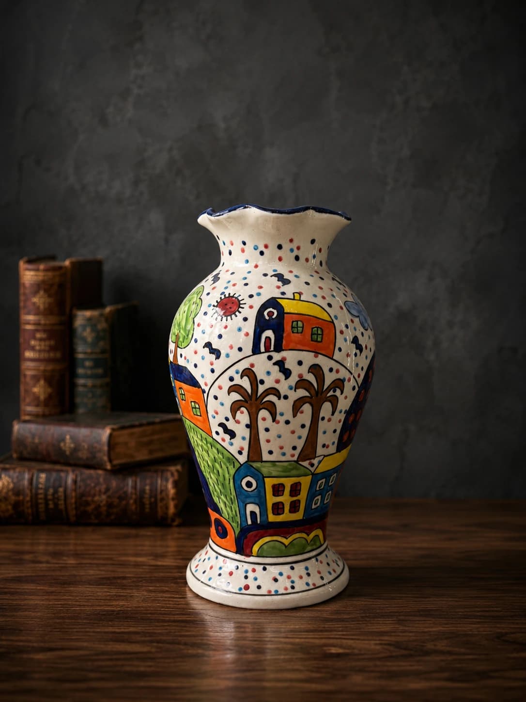 Village Fiesta Hand-Painted Ceramic Vase by Hira Industries