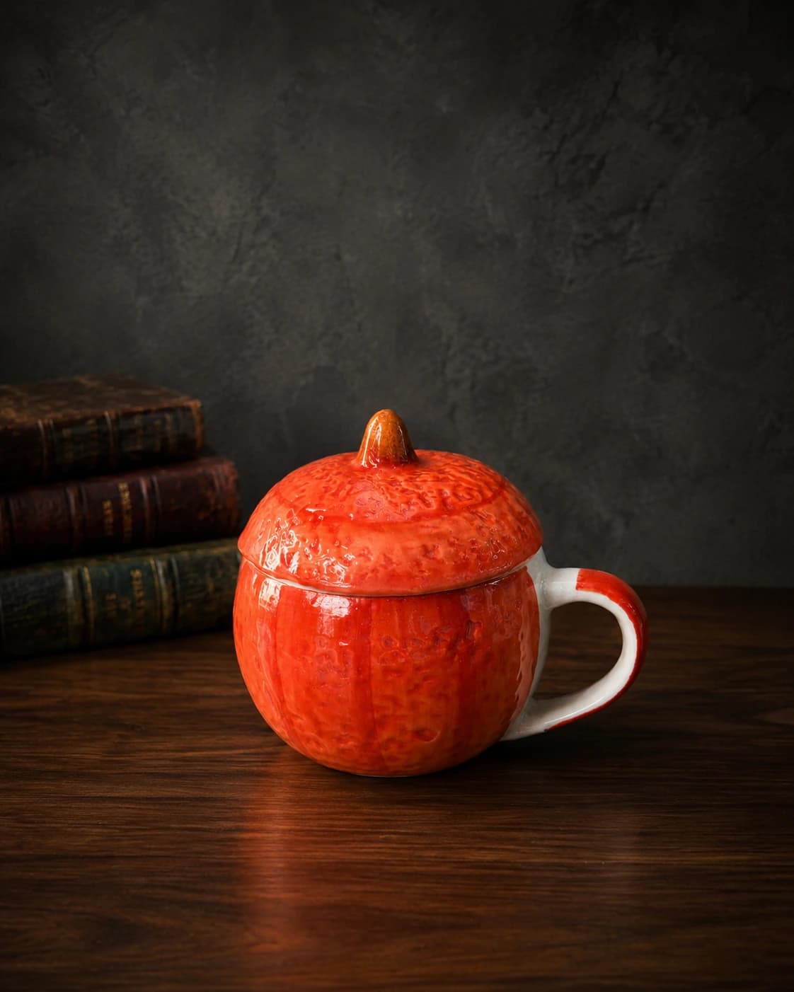 Tangerine Fruit Lidded Ceramic Mug by Hira Industries