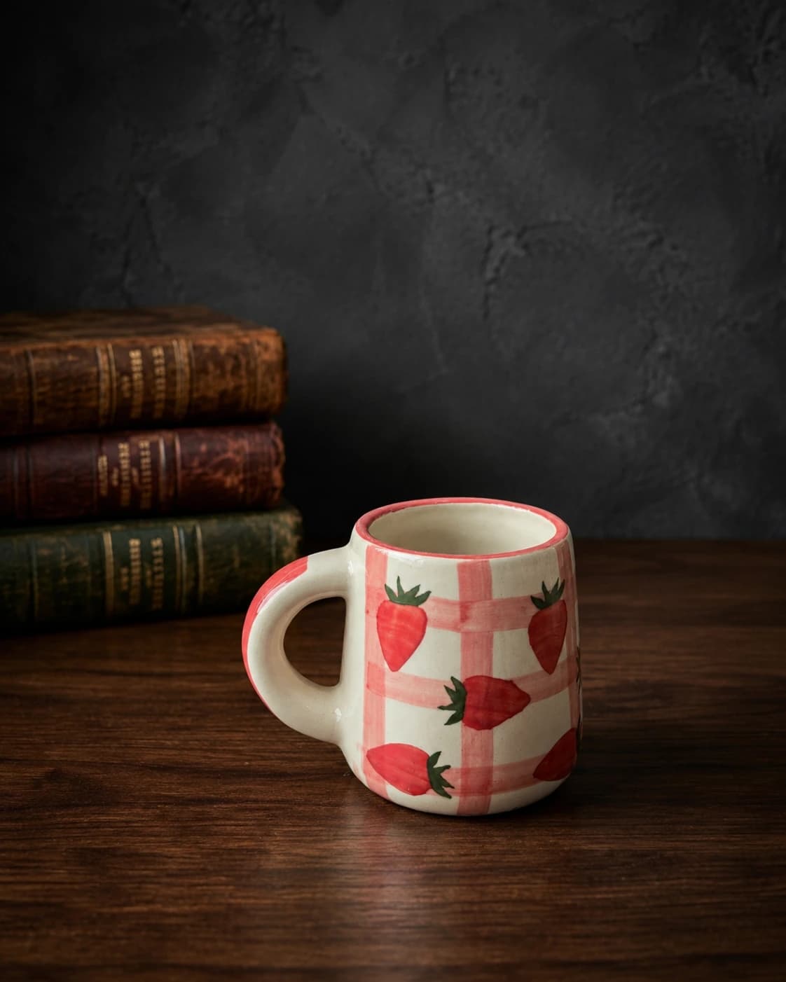 Strawberry Gingham Ceramic Mug by Hira Industries